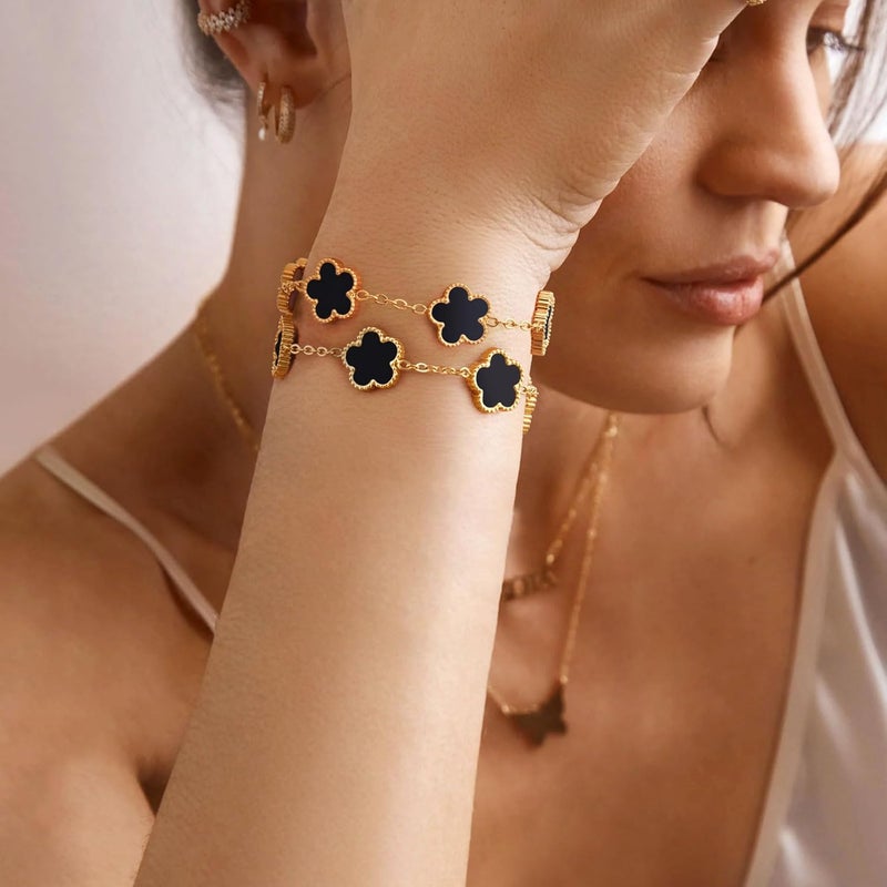 MPRAINBOW Women Gold Bracelets Jewelry Set - 18K Gold Plated Floral Bracelets,Stainless Steel Charm Bracelet Non-Tarnish,Adjustable lucky Chain Set Trendy Gift,Christmas Valentines Birthday Gifts for Girlfriend - Image 3